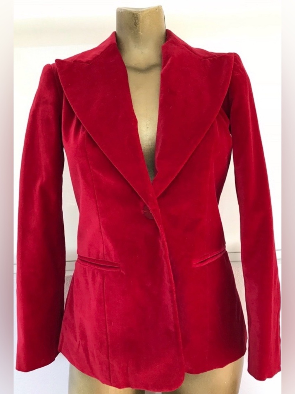 VINTAGE 80s Disco Era BLOOMINGDALES Red VELVET TUXEDO JACKET Size 2P